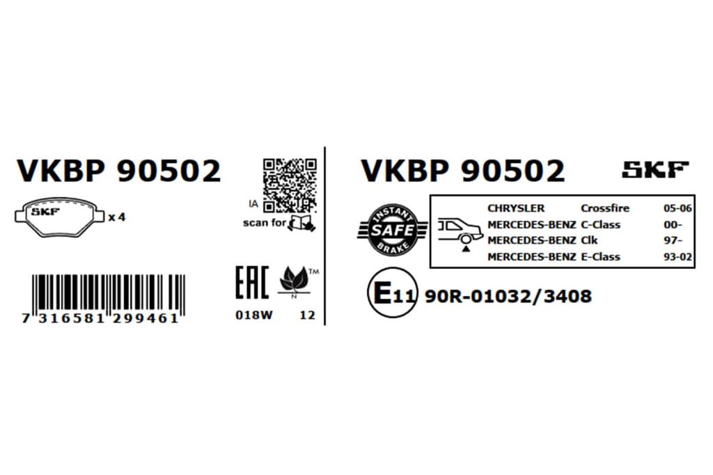 Jogo de 4 pastilhas de travão SKF ref. VKBP 90502